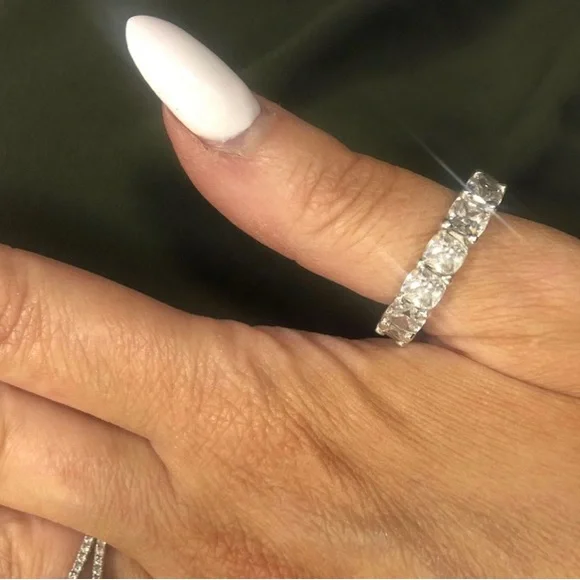 Italo Cushion Cut Wedding Band Eternity Band For Women 925 Sterling Silver - Picture 9 of 12